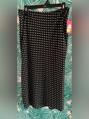 Vince Camuto Black Midi Skirt White Polka Dot Print NWT Sz L